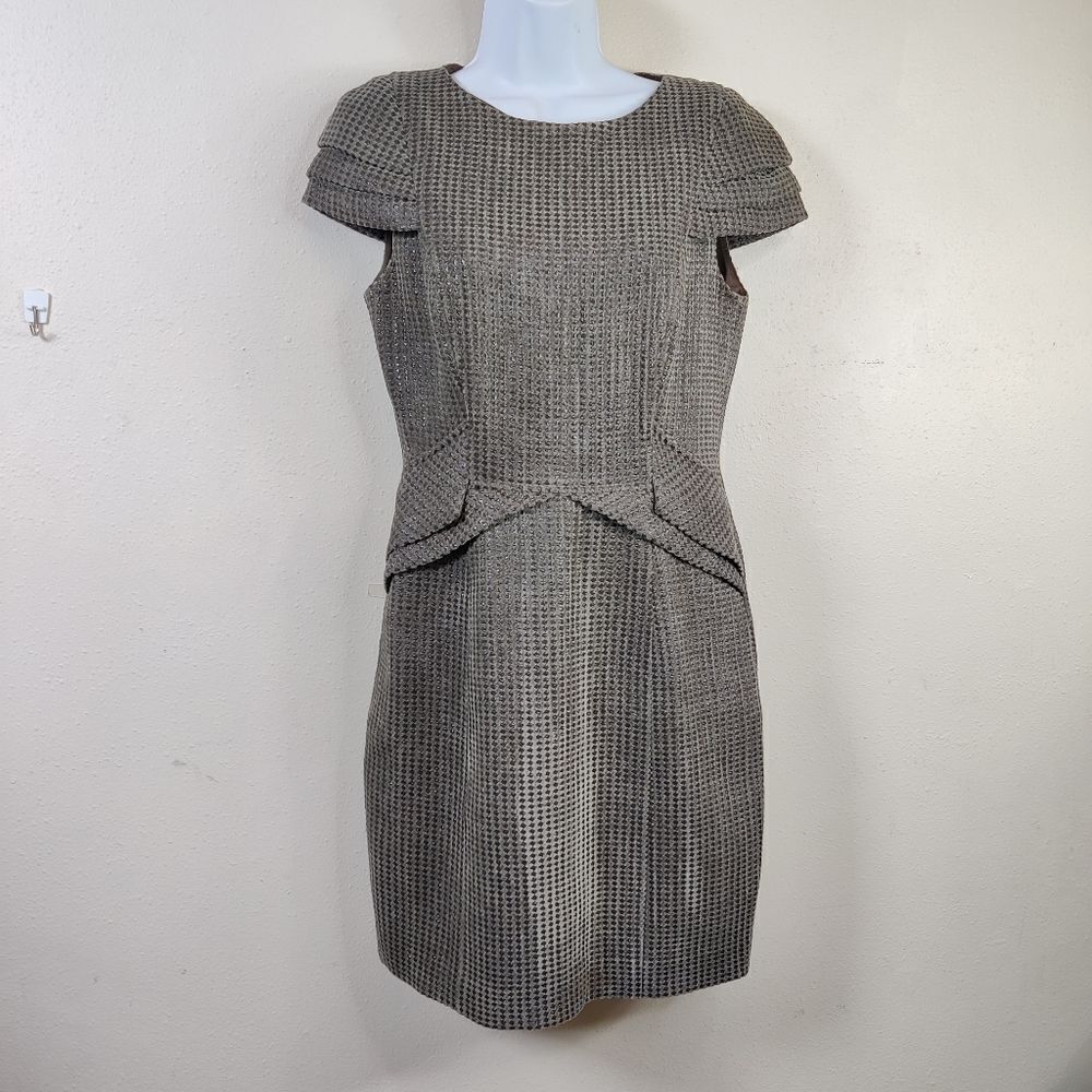 David meister Sheath Dress Sz 4 Dark Gray/Brown Slate w/ metallic